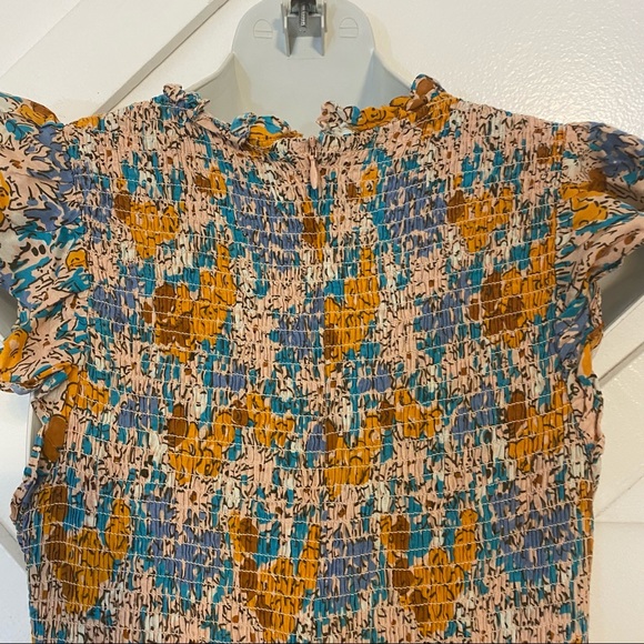 Sea Biarritz Floral Smocked Ruffle Cap Sleeve Tiered Midi Dress Orange Sz 8 - Picture 7 of 13